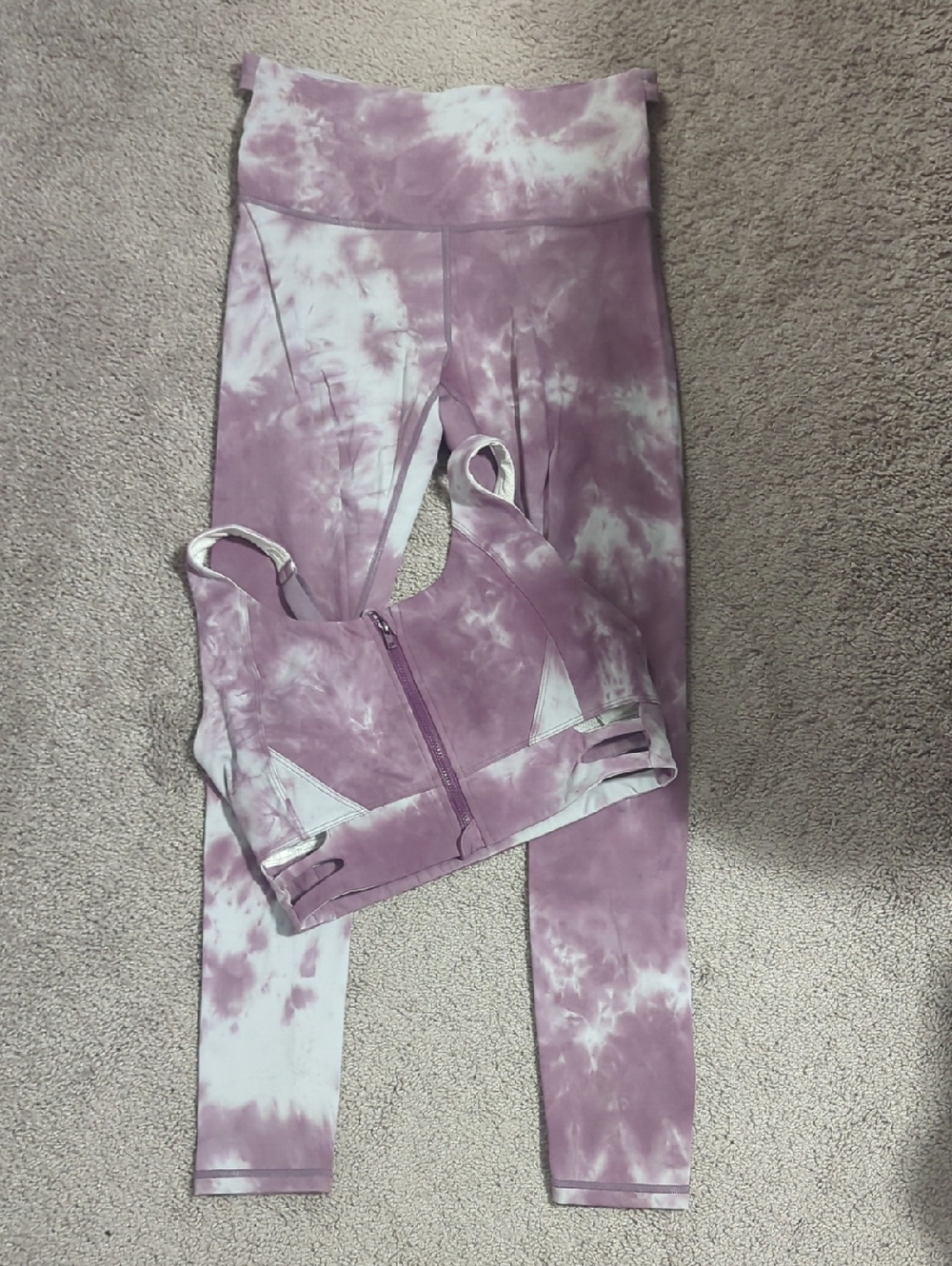 Tie-Dye Lavender Active Set - High-Waist Leggings & Zip Sports Bra